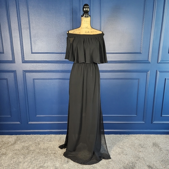 Show Me Your MuMu Sheer Black Hacienda Off-Shoulder Maxi Dress - Picture 2 of 12